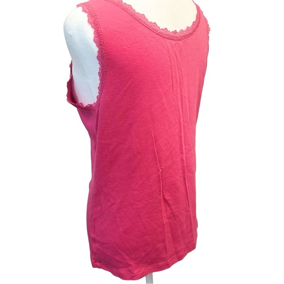 Jones New York Y2K Fuschia Hot Pink Lace Trim 100% Cotton Tank Top Athleisure - Picture 2 of 3